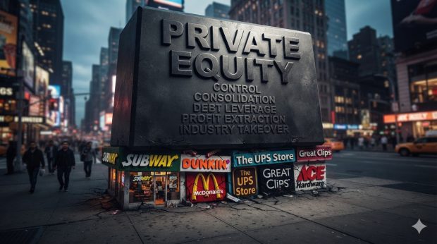 image describing the problem the franchise king has with private equity in franchising 