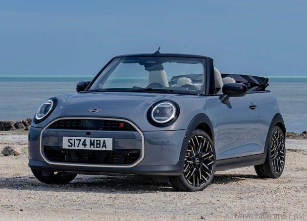 mini cooper s convertible front with the top down