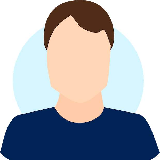 An avatar image of a man wearing a dark blue shirt
