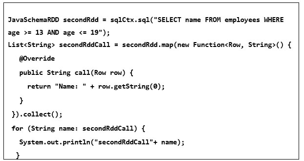 Spark SQL sorgusu çalıştırma ve sonuçları işleme kod örneği