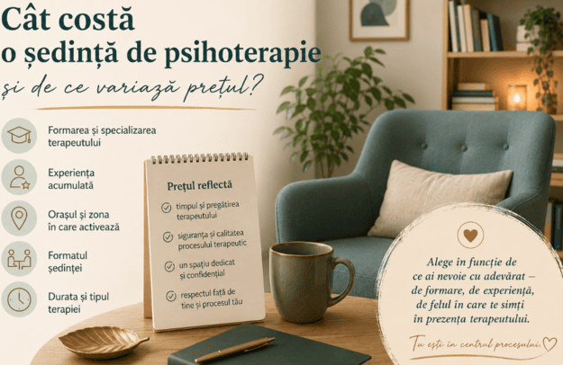 Infografic despre cât costă o ședință de psihoterapie și factorii care influențează prețul