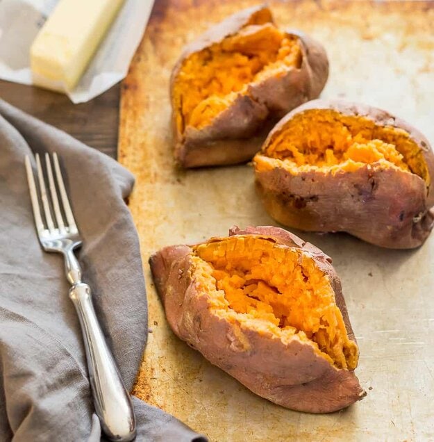 hot sweet potatoes fresh from the microwave