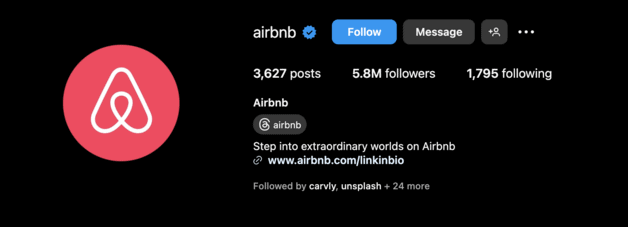 AirBnb Instagram profile