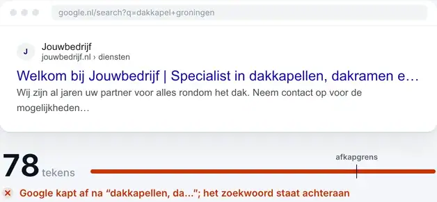 Zoekresultaat met een titel van 78 tekens die Google afkapt