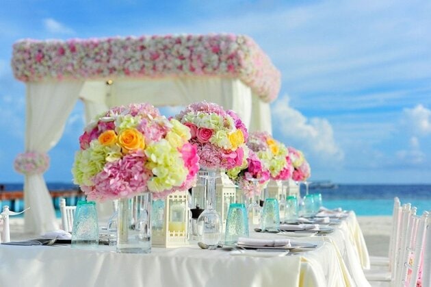 Hochzeit, Strand, Blumen