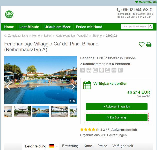 Übersichtsseite Ferienwohnung