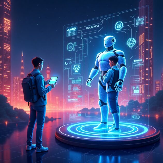 Generative AI powers virtual agents in futuristic digital environments.