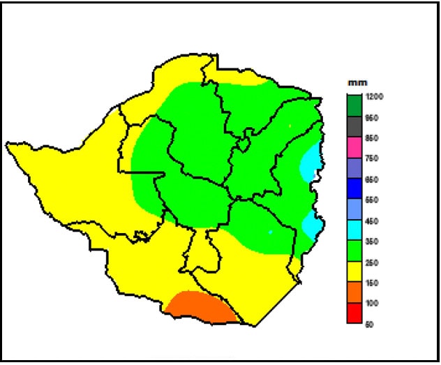 Fig 1b) Longterm mean rainfall for October-November-December (1981-2010)
