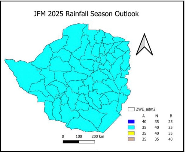 Fig 4a) Seasonal outlook for January-February-March 2025. 