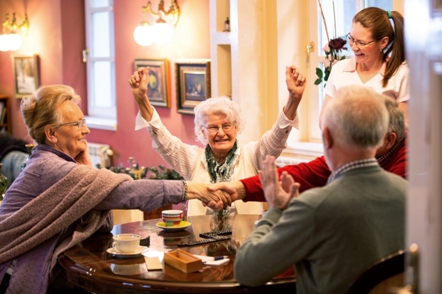 Residents and staff saring time and stories