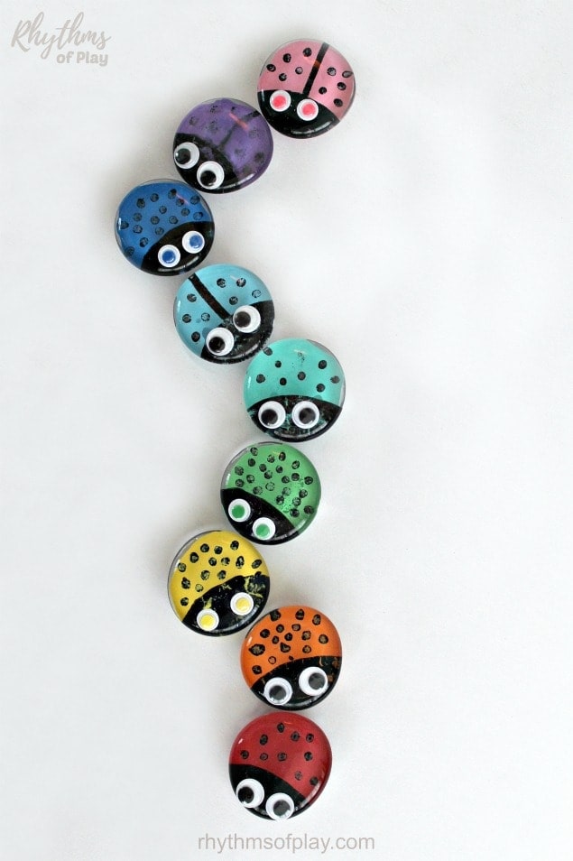 ladybug magnets made with glass gems