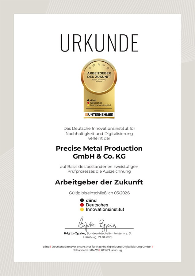 Precise Metal Production GmbH & Co. KG | PMP erhält erneut die Auszeichnung Arbeitgeber der Zukunft 2025