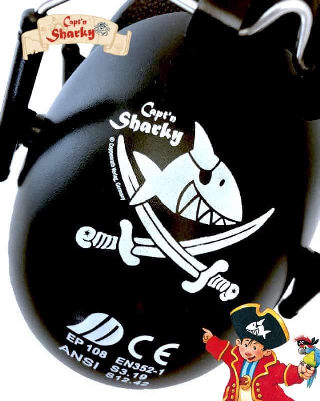 Kinder Gehörschutz Pirat Captn Sharky schwarz mit Figur