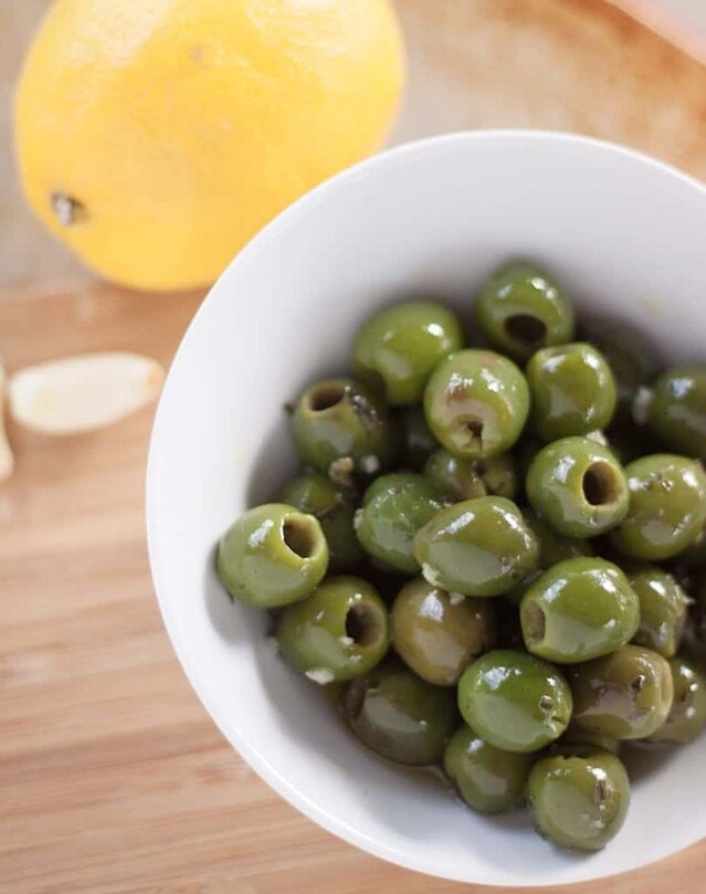 Lemon Garlic Marinated Olives