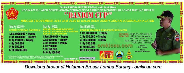 Brosur Lomba Burung Berkicau Dandim Cup, Klaten, 9 November 2014
