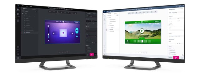 TouchGFX Designer 4.17, Dark Theme on the left and Light Theme on the right