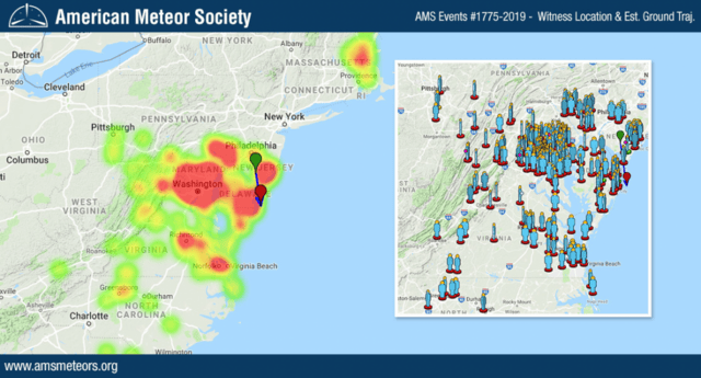 AMS Event #1775-2019 – Witness location and estimated ground trajectory