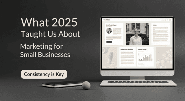 Computer screen showing marketing data, "What 2025 Taught Us About Small Businesses