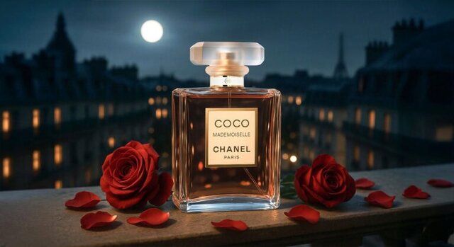 Chanel Coco Mademoiselle Eau de Parfum – iconic amber floral fragrance composed of citrus, rose, jasmine, patchouli, and vanilla, expressing clarity and contemporary elegance