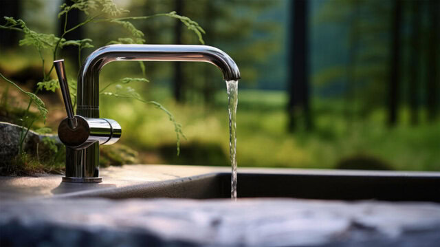 Water faucet depicting eco-friendly plumbing
