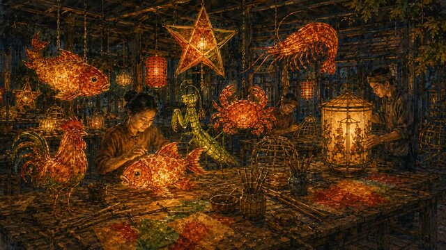 Dekoracje z lampionów podczas jesiennego festiwalu w Wietnamie