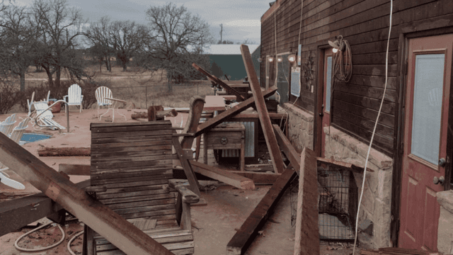 Wind damage caused by tornado in North Texas.