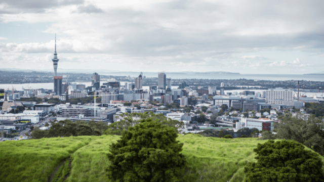 View from the summit of Mount Eden, a dormant volcano in Auckland