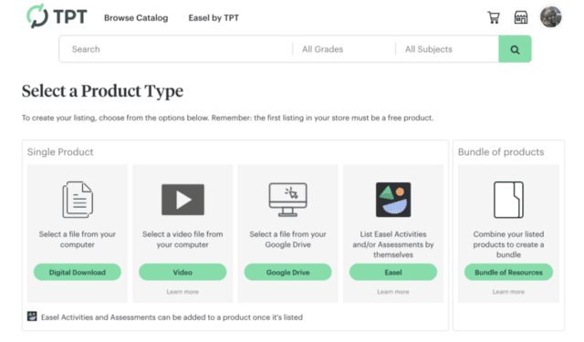 Choosing a resource type when uploading to TPT
