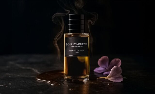 Dior Bois d’Argent Esprit de Parfum with Tuscan iris absolute, frankincense honey, and ambergris-toned ambroxan