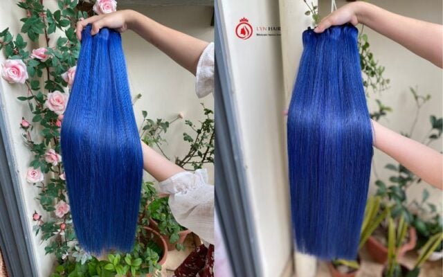 Bone straight weave human hair blue color