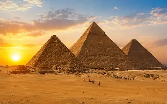 Panoramic view of the Giza pyramid plateau