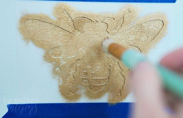 Stencil Bee Gold Paint On Mint Dresser
