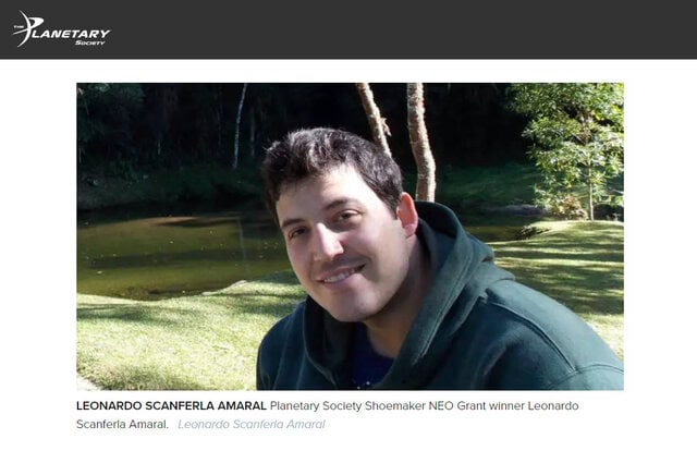 Leonardo Amaral, vencedor do Prêmio Shoemaker NEO 2019 - Reprodução: Planerary Society