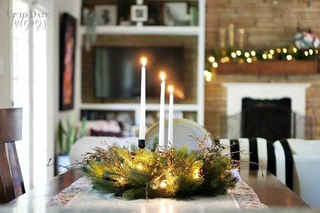 Wreath As Table Centerpiece With Candles