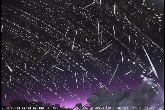 Meteoros alfa capricornídeos e delta aquarídeos do sul registrados em Taquara, RS em 2020 - Créditos: Dr. Carlos Jung / BRAMON