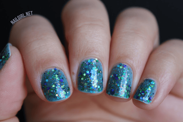 Swatch of KBShimmer Shipwreck glitter indie nail polish