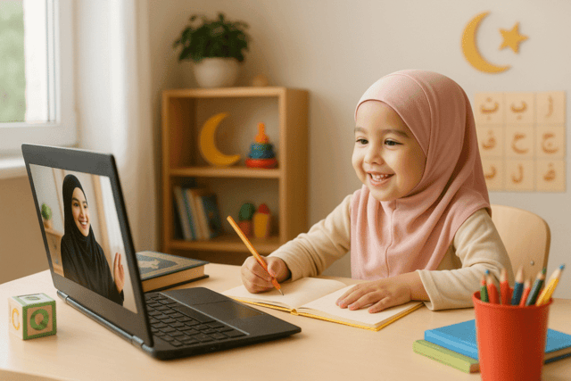 “Kids memorizing Quran through online madrasa classes.