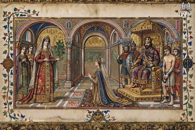 immagine fatta con l'IA di una corte in stile miniatura medievale