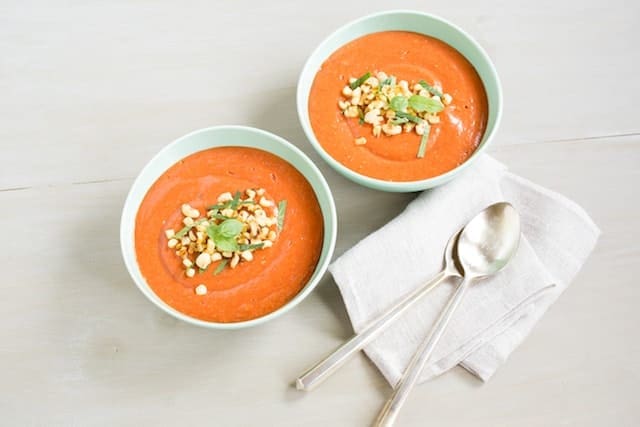 roasted peach gazpacho, via www.www.goodfoodstories.com