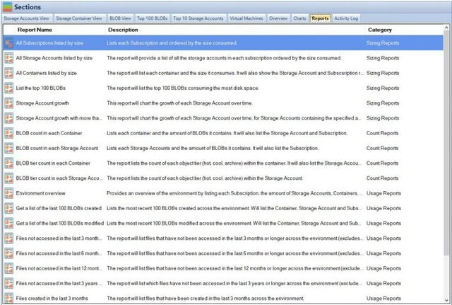 Cloud Storage Manager Reports Tab