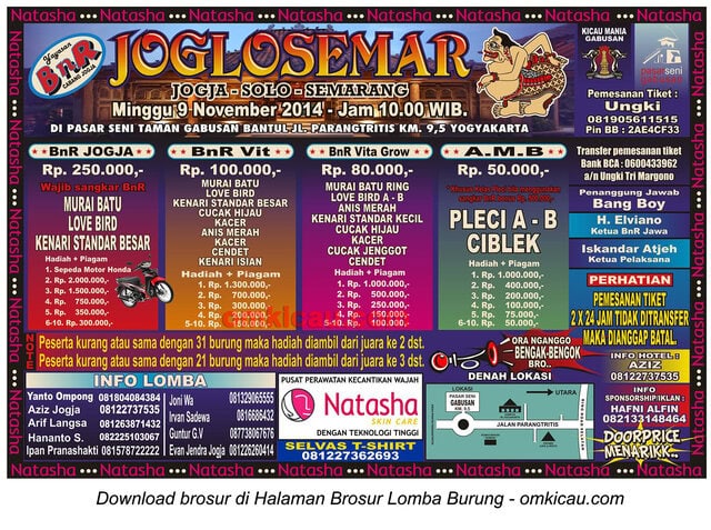 Brosur Lomba Burung Berkicau Joglosemar, Jogja, 9 November 2014