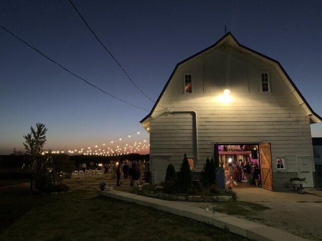 Outside barn at sunset