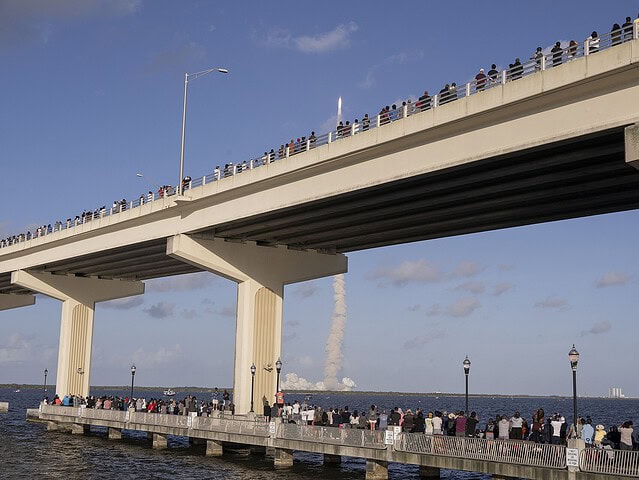 Rocket launch view near Max Brewer Bridge in Titusville