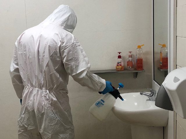 Post contamination cleaning of high risk area like bathroom 