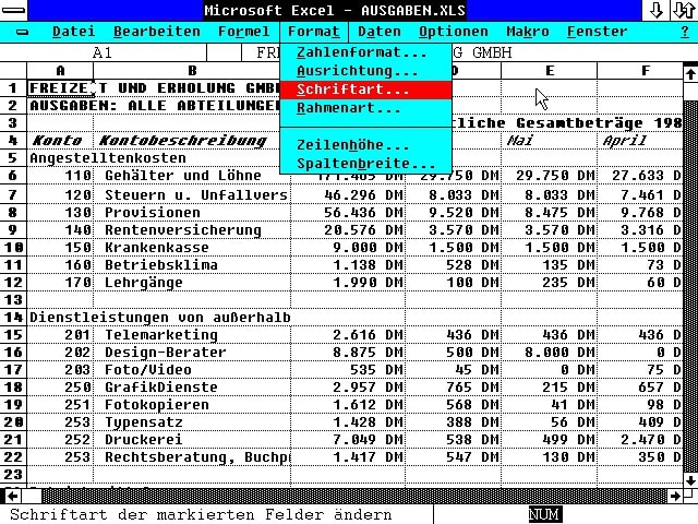 MS Excel, hier für Win 3.11