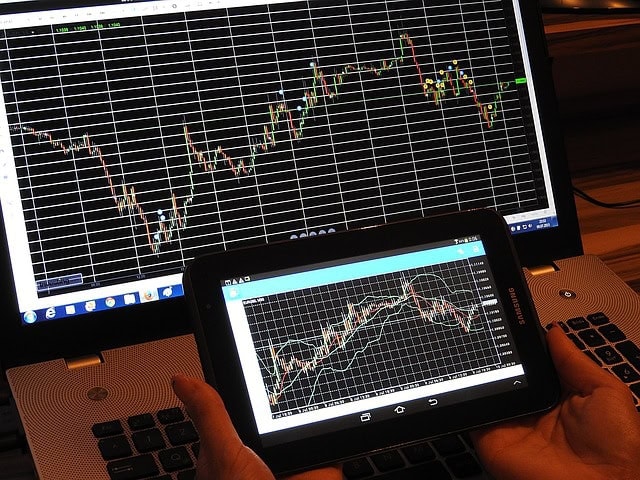 Stock market charts showing financial data and trends analysis.