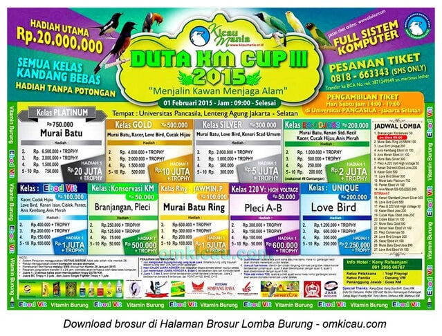 Brosur Lomba Burung Berkicau Duta KM III, Jakarta, 1 Februari 2015