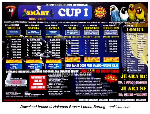 Brosur Lomba Burung Berkicau Smart BC Cup I, Kota Tanjungbalai, 8 Maret 2015