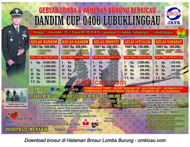Brosur Lomba Burung Berkicau Dandim Cup 0406 Lubuklinggau, 7 Desember 2014
