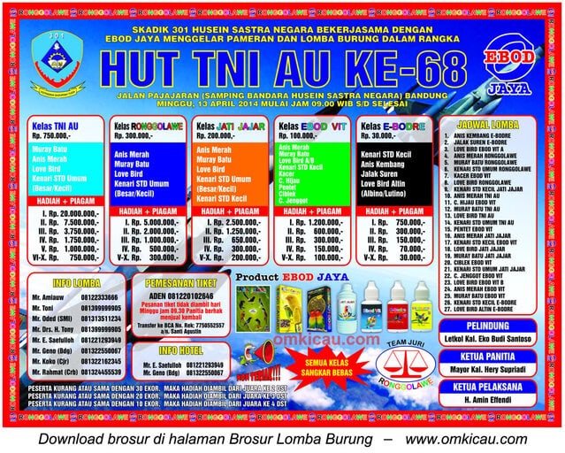 Brosur Lomba Burung Berkicau HUT Ke-68 TNI AU
